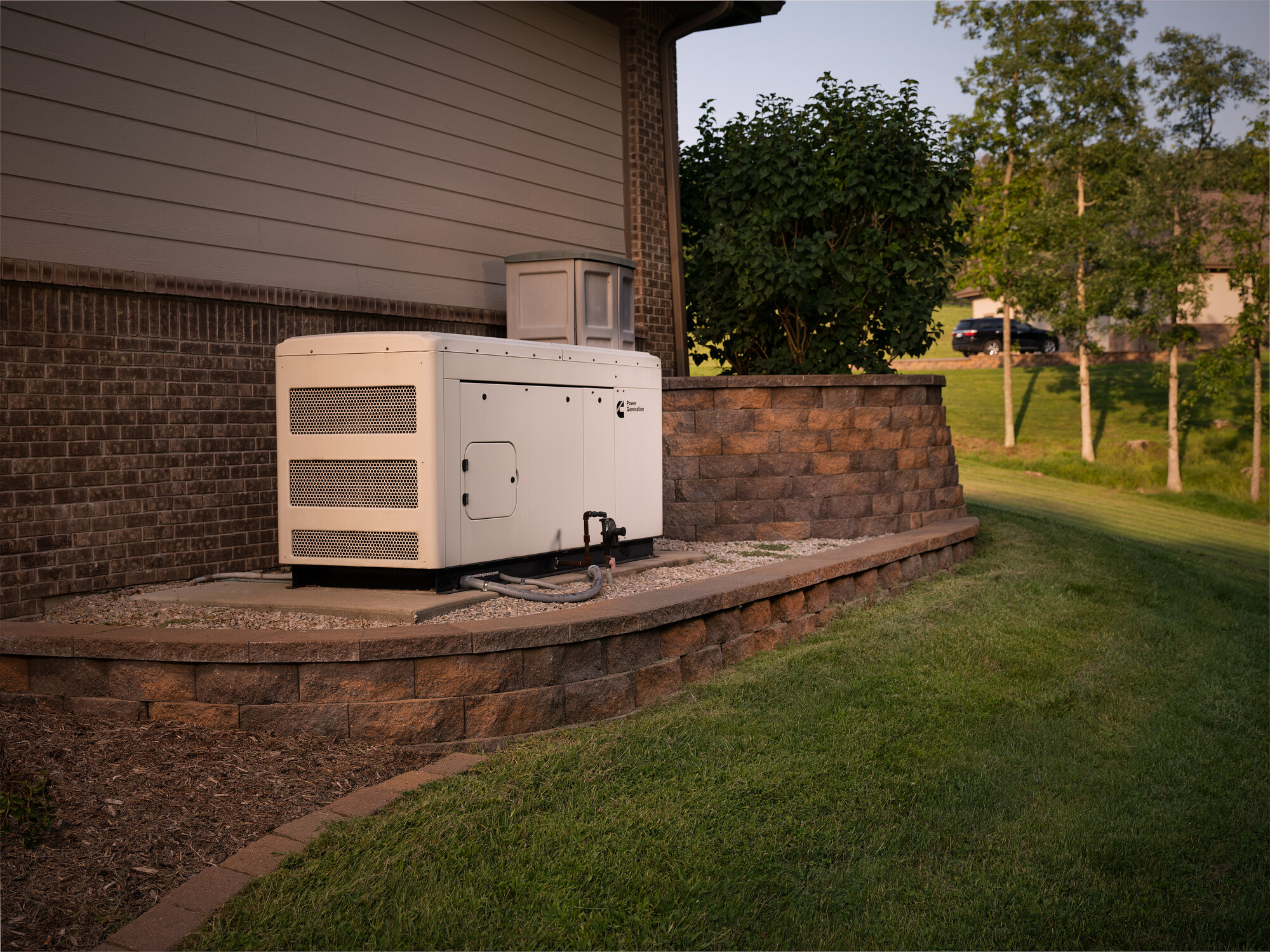 Cummins liquid-cooled standby generator with radiator and larger enclosure for sustained heavy loads